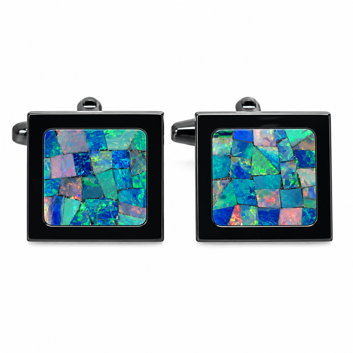 Australian Square Opal Cufflinks (Green Black)
