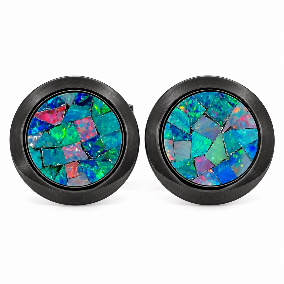 Opal Brushed Black Round Cufflinks