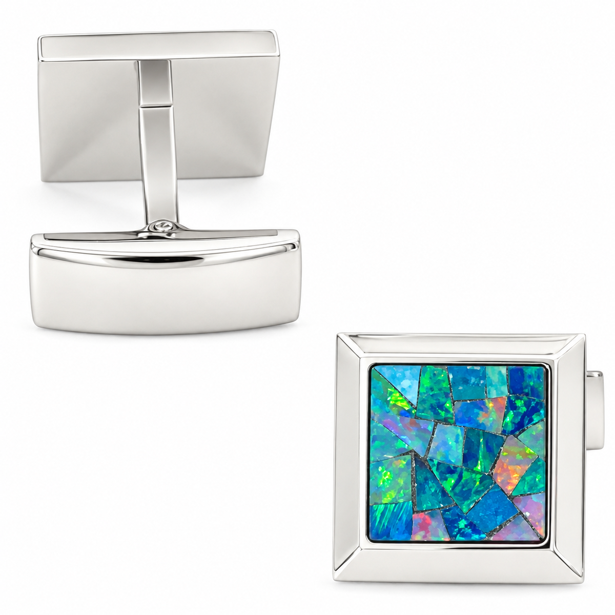 Opal Silver Square Cufflinks