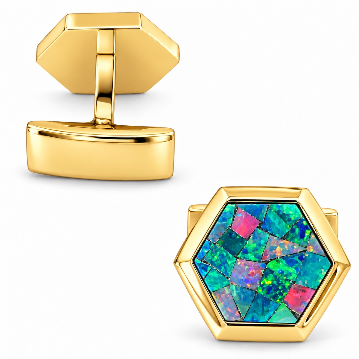 Opal Gold Hex Cufflinks