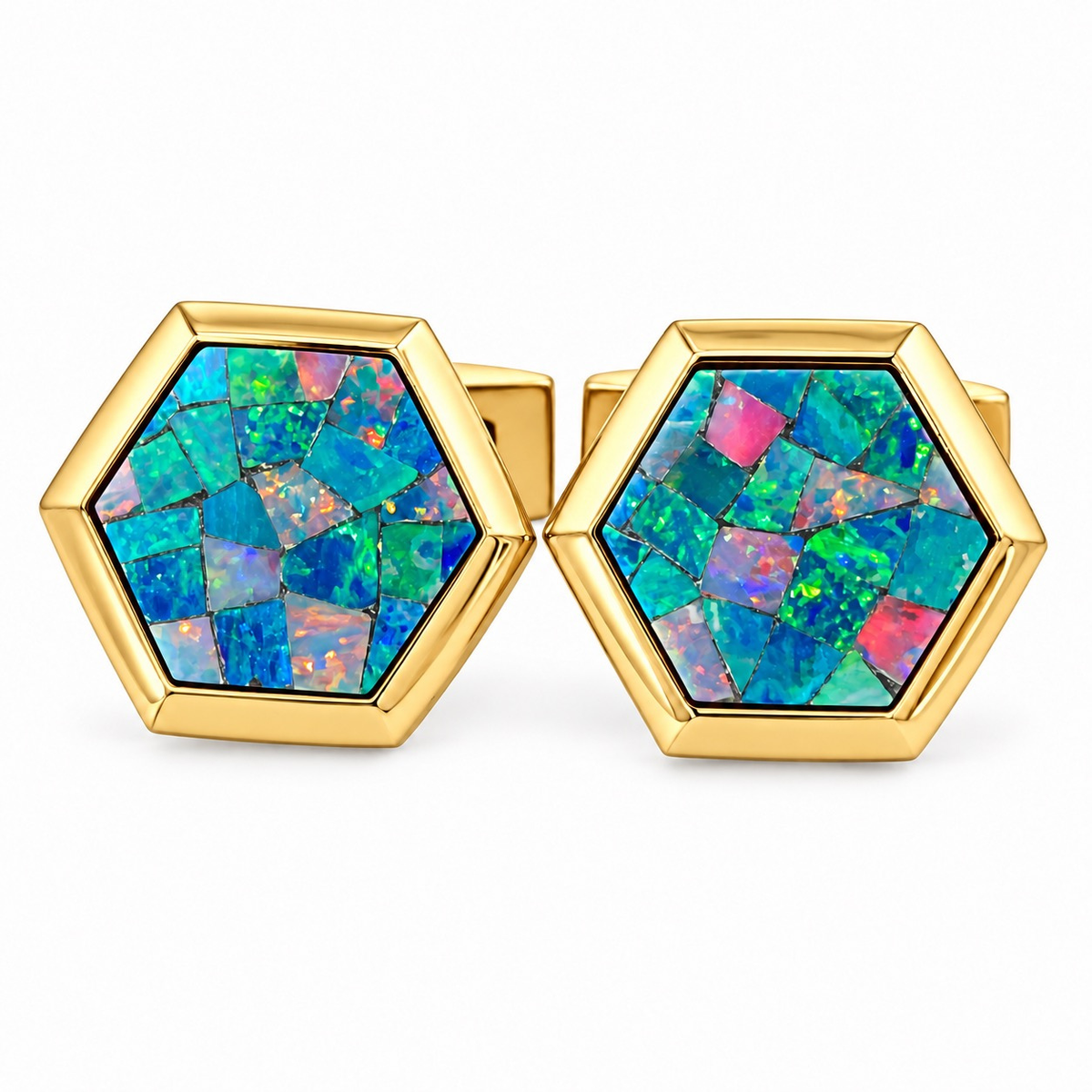 Opal Gold Hex Cufflinks