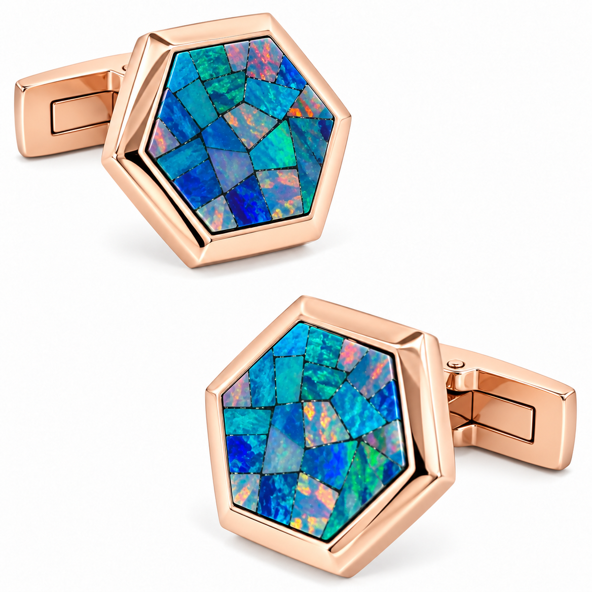 Opal Rose Gold Hex Cufflinks