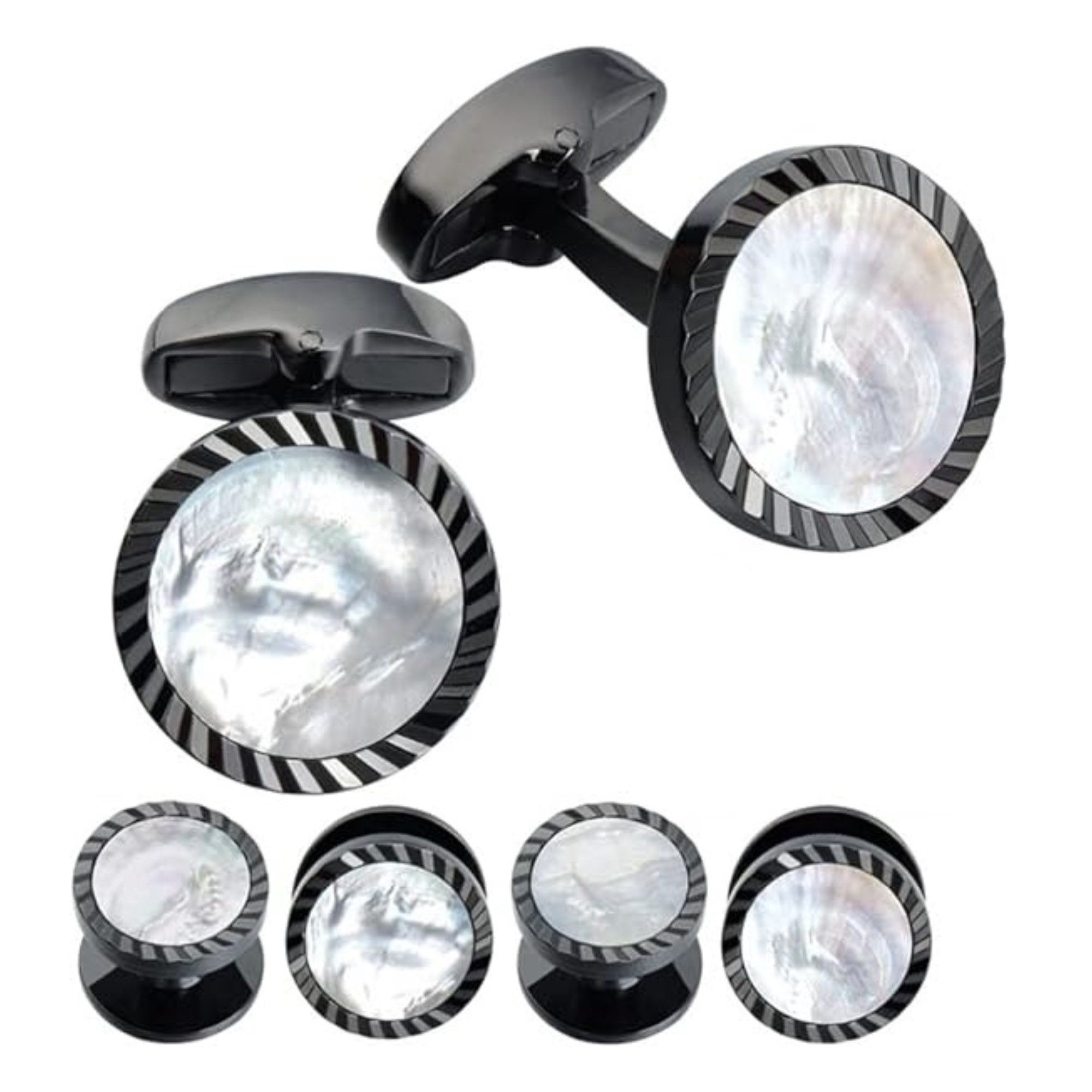 Black and White Shell Cufflinks and Stud Set
