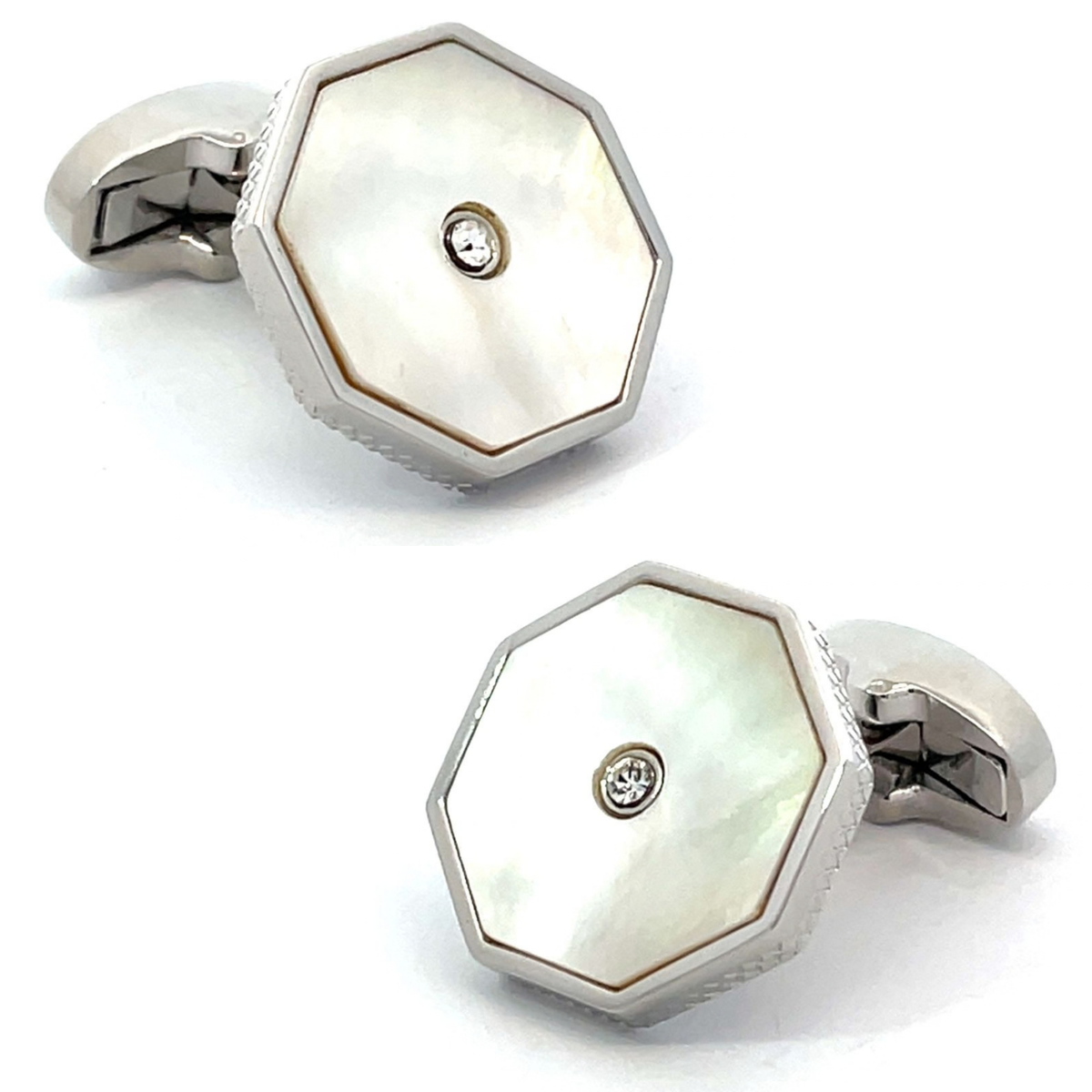 Mother of Pearl with Crystal in Silver Cufflinks