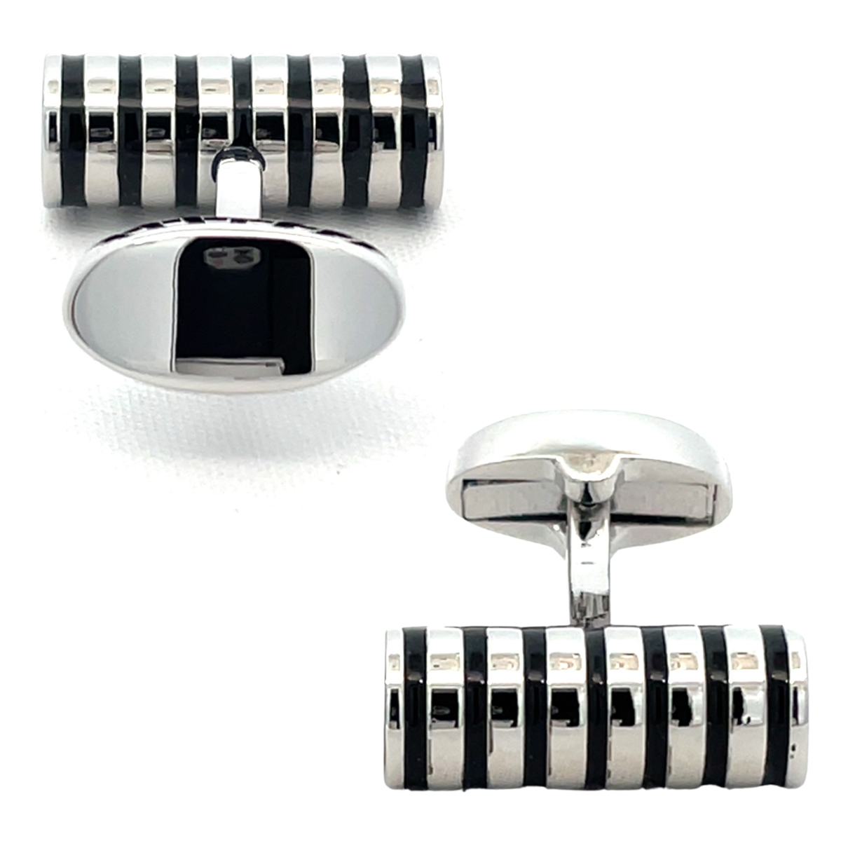 Silver Cylinder with Black Grooves Cufflinks