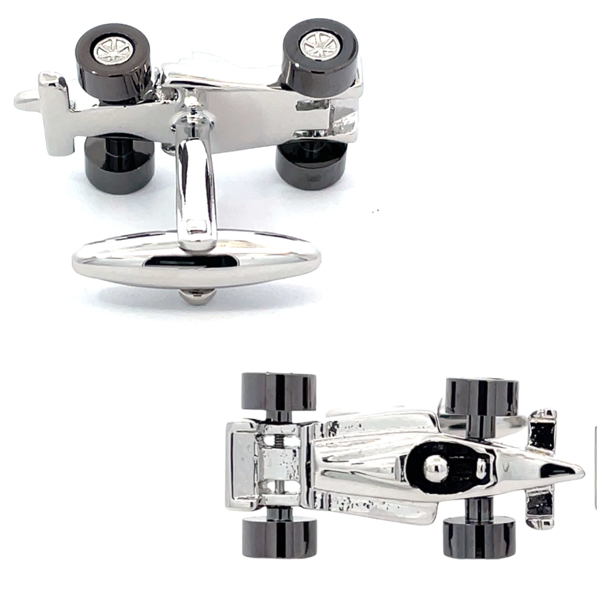 Silver F1 Cufflinks with Gunmetal Wheels