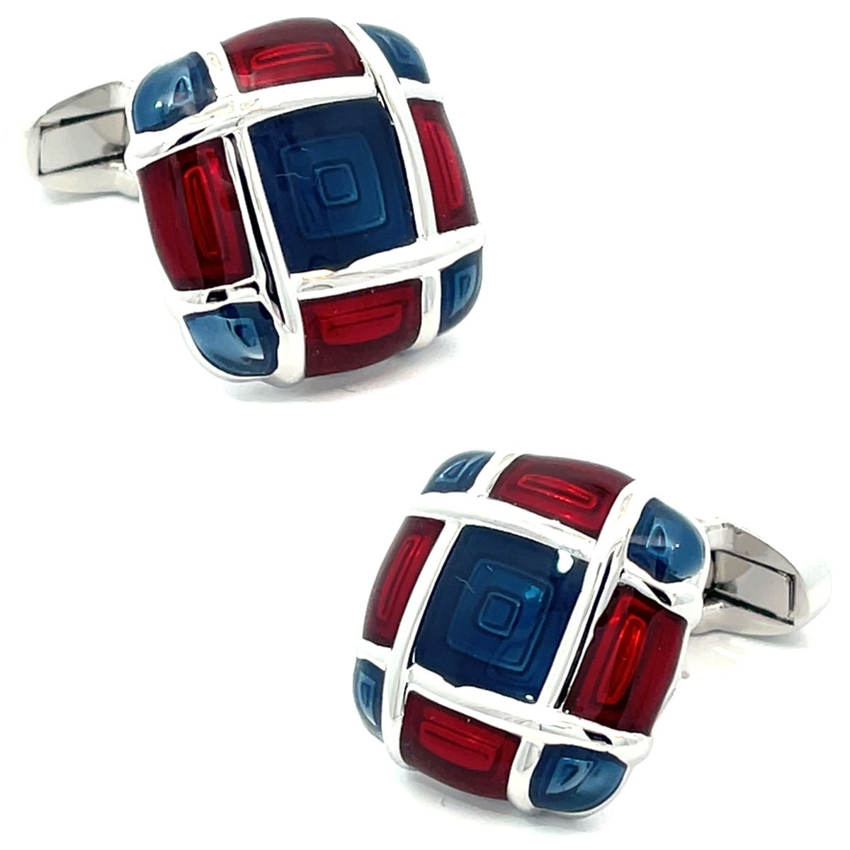 Blue and Red Enamel Squares Cufflinks
