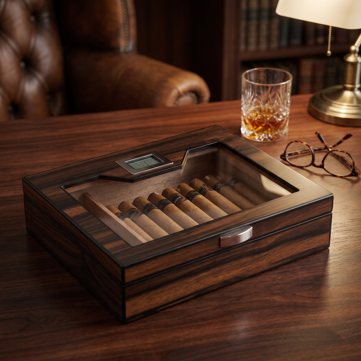 12-20 CT Ebony Wooden Cigar Humidor Box for Cigars — lifestyle shot