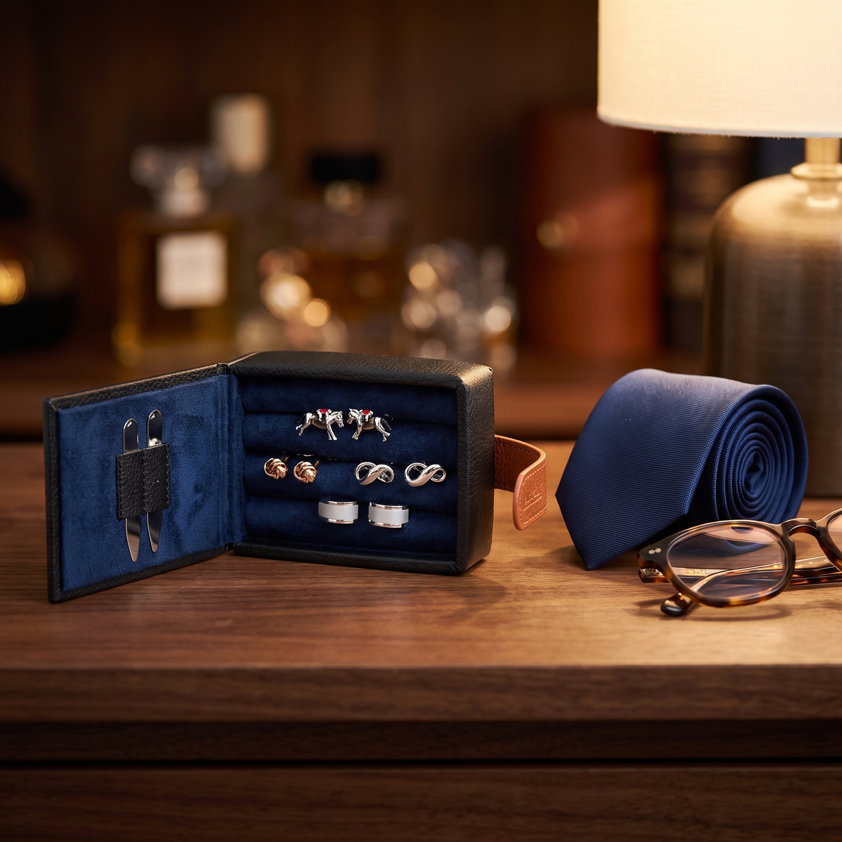 Leather Cufflink Wallet - Black — lifestyle shot