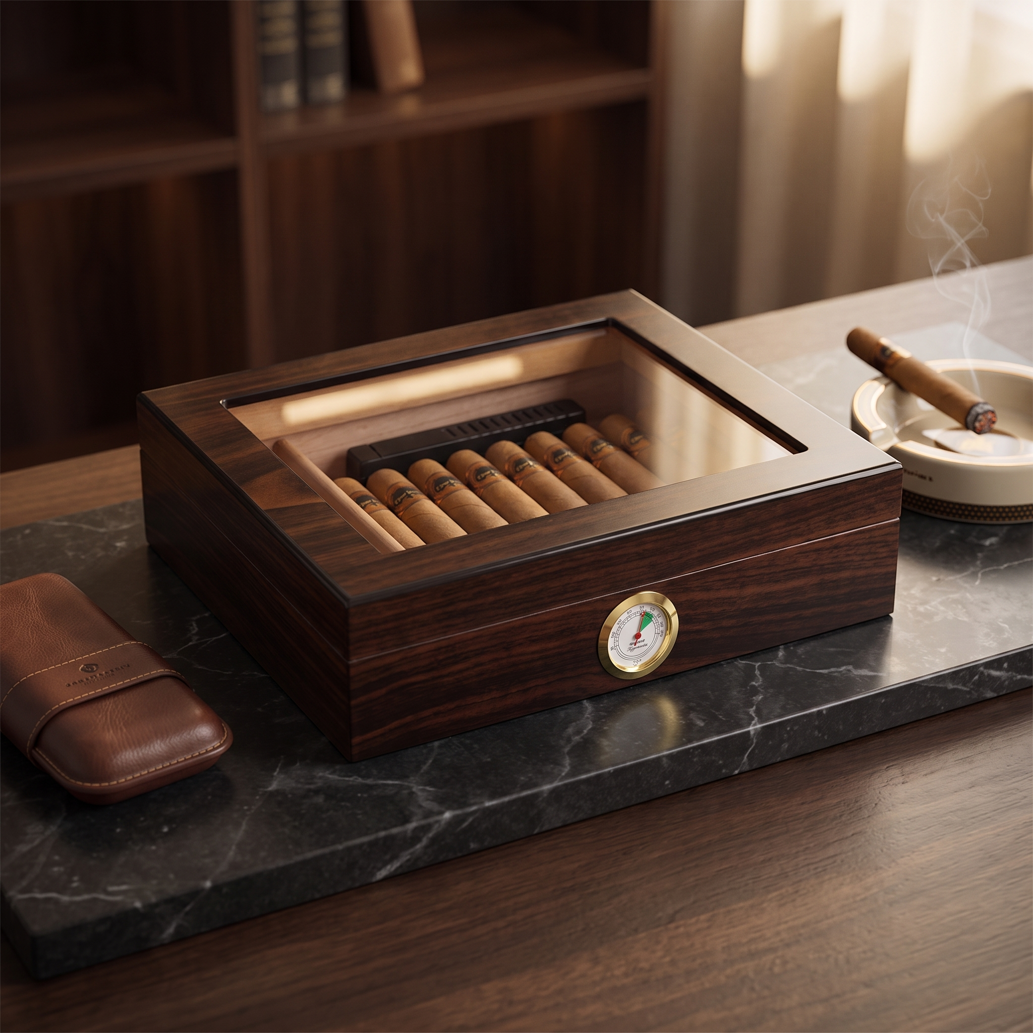 12-20 CT Walnut Cigar Humidor Spanish Cedar Box for Cigars — lifestyle shot