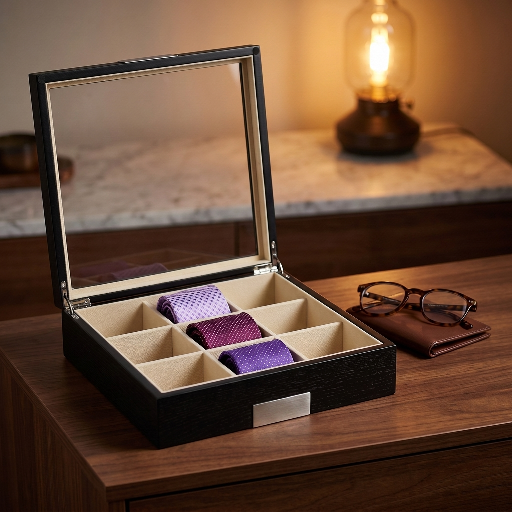 Black Wooden Tie Box for 9