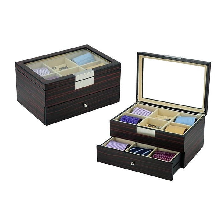 Ebony Wooden Tie Box for 12 Storage Boxes Clinks