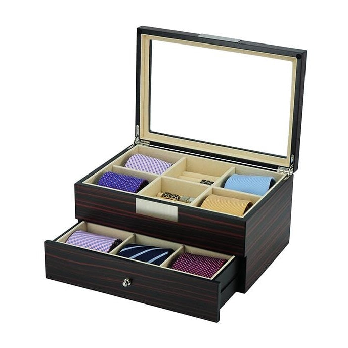 Ebony Wooden Tie Box for 12 Storage Boxes Clinks