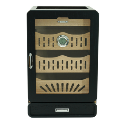 200 CT Black Wooden with Glass Top Cabinet for Cigars