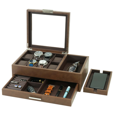 8 Slots Watch Box with Drawer in Brown