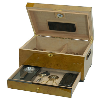 100 CT World Map Burl Cigar Humidor Spanish Cedar Box for Cigars