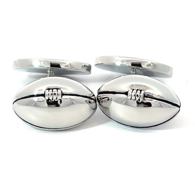 Rugby Ball Chain Cufflinks - Silver Plated