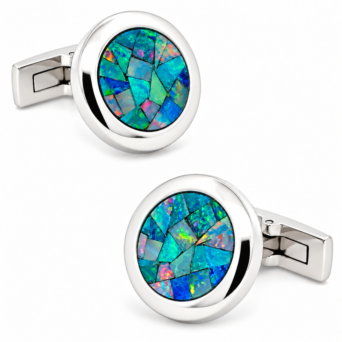 Opal Silver Round Cufflinks