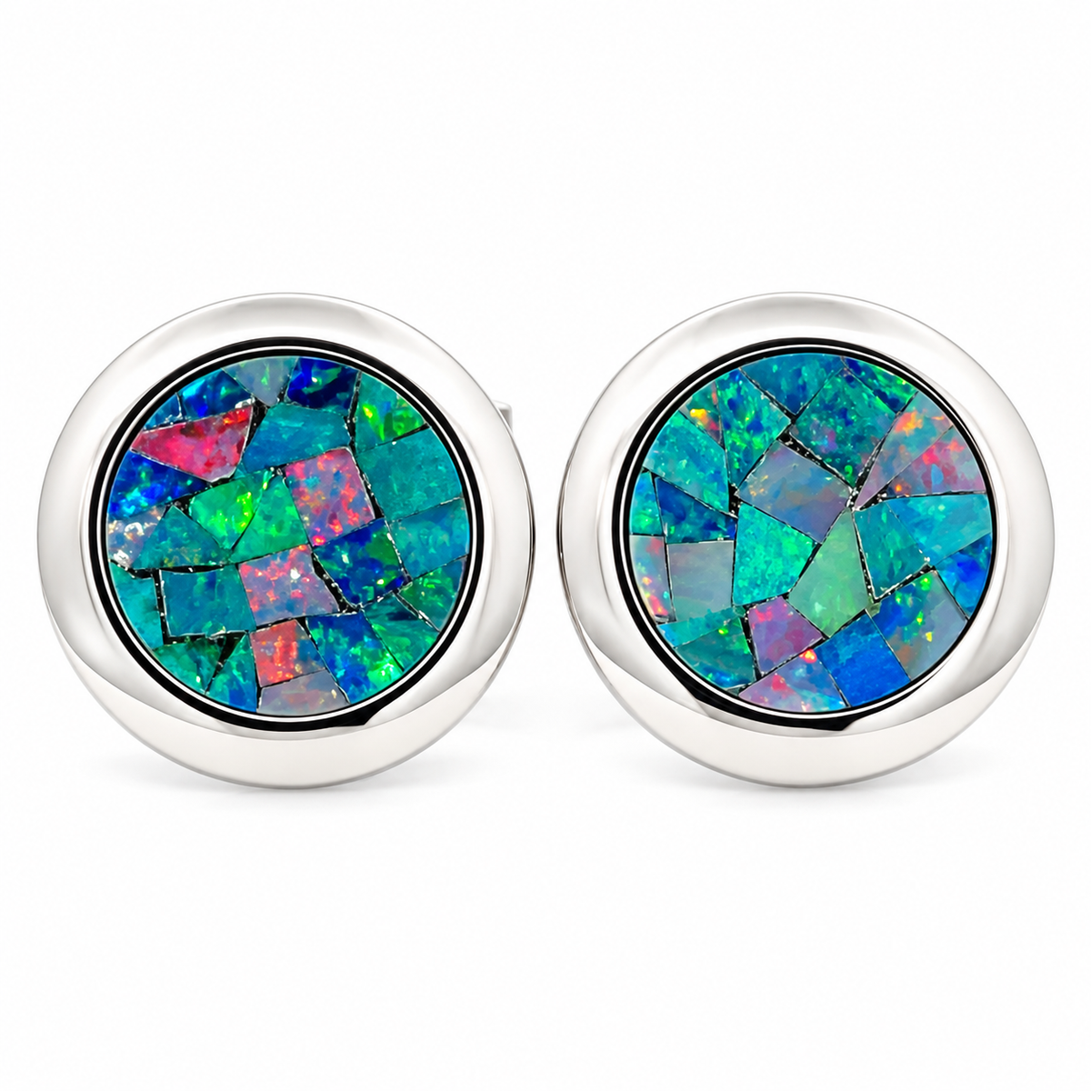 Opal Silver Round Cufflinks