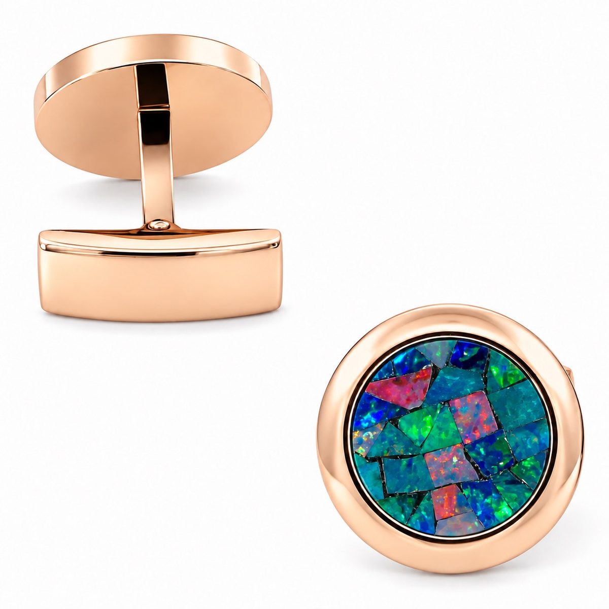 Opal Rose Gold Round Cufflinks