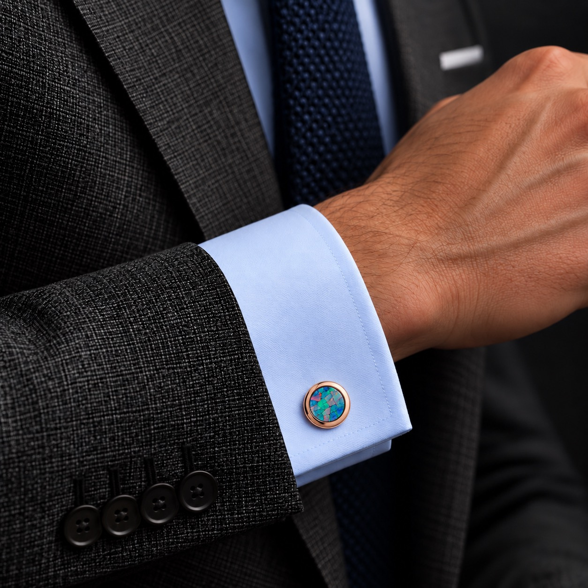 Opal Rose Gold Round Cufflinks