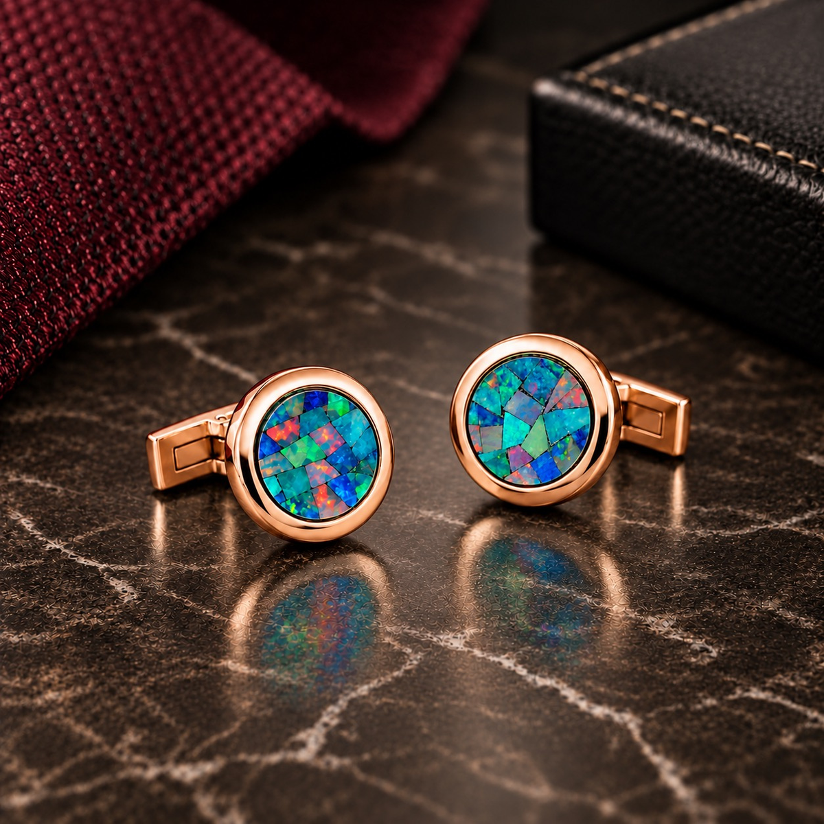 Opal Rose Gold Round Cufflinks