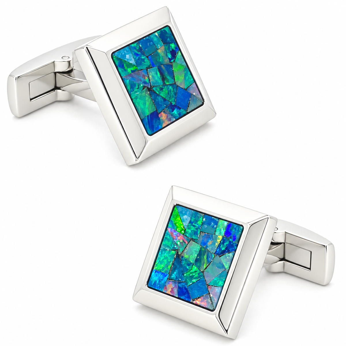 Opal Silver Square Cufflinks