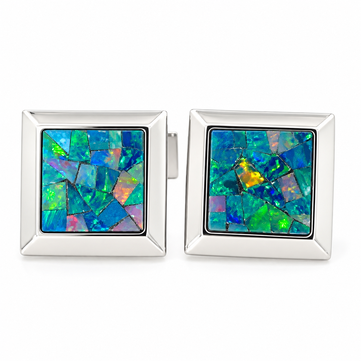 Opal Silver Square Cufflinks