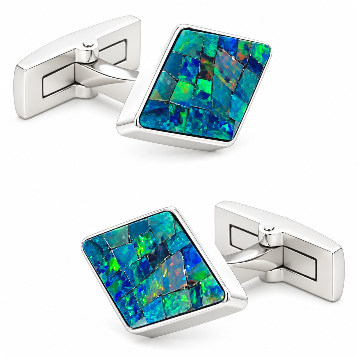 Opal Silver Diamond Cufflinks