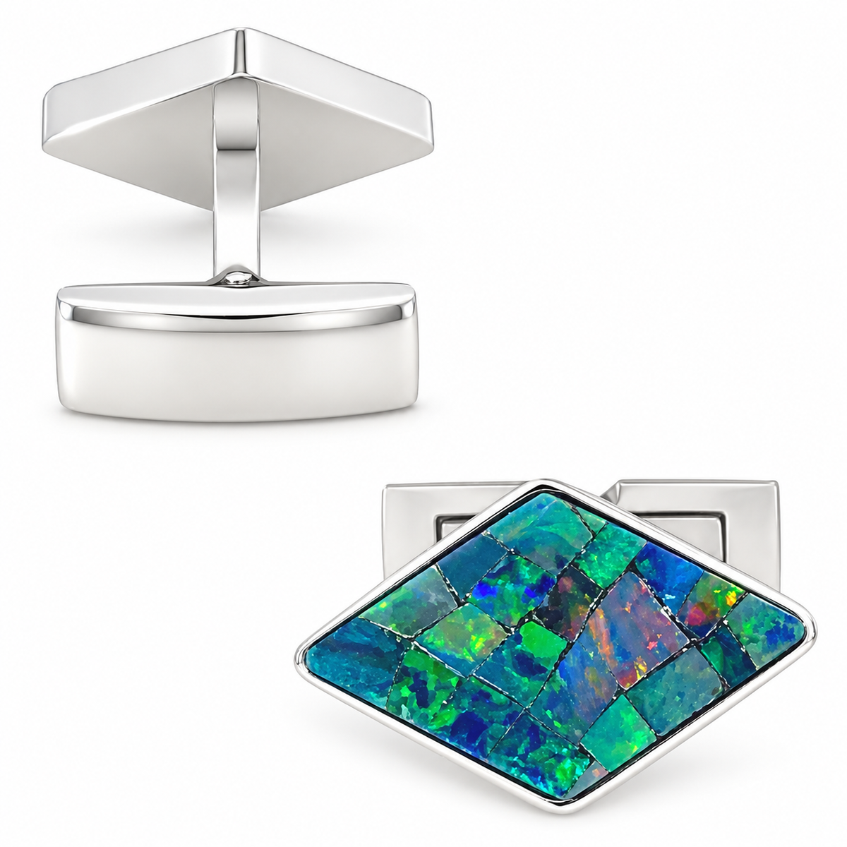 Opal Silver Diamond Cufflinks