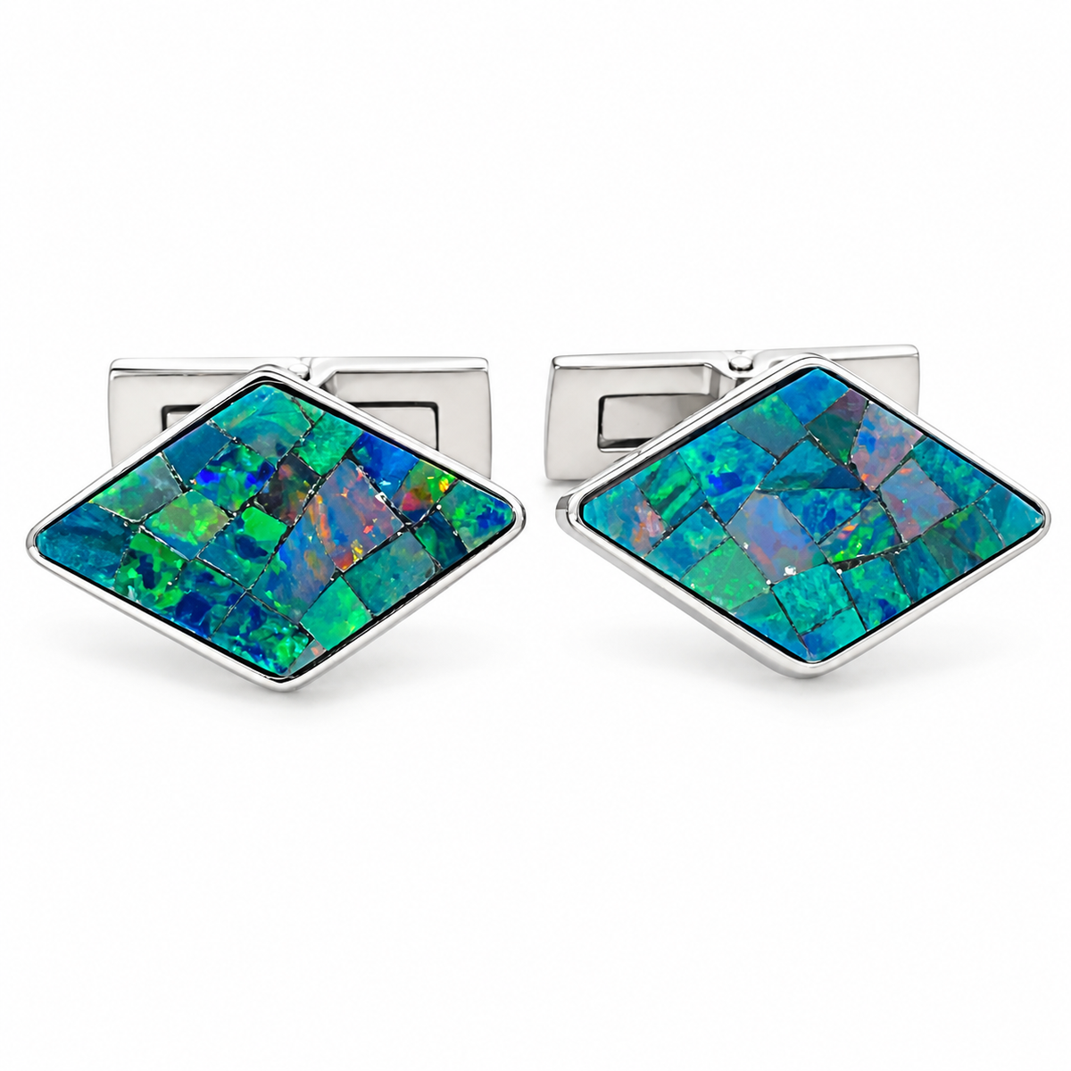 Opal Silver Diamond Cufflinks