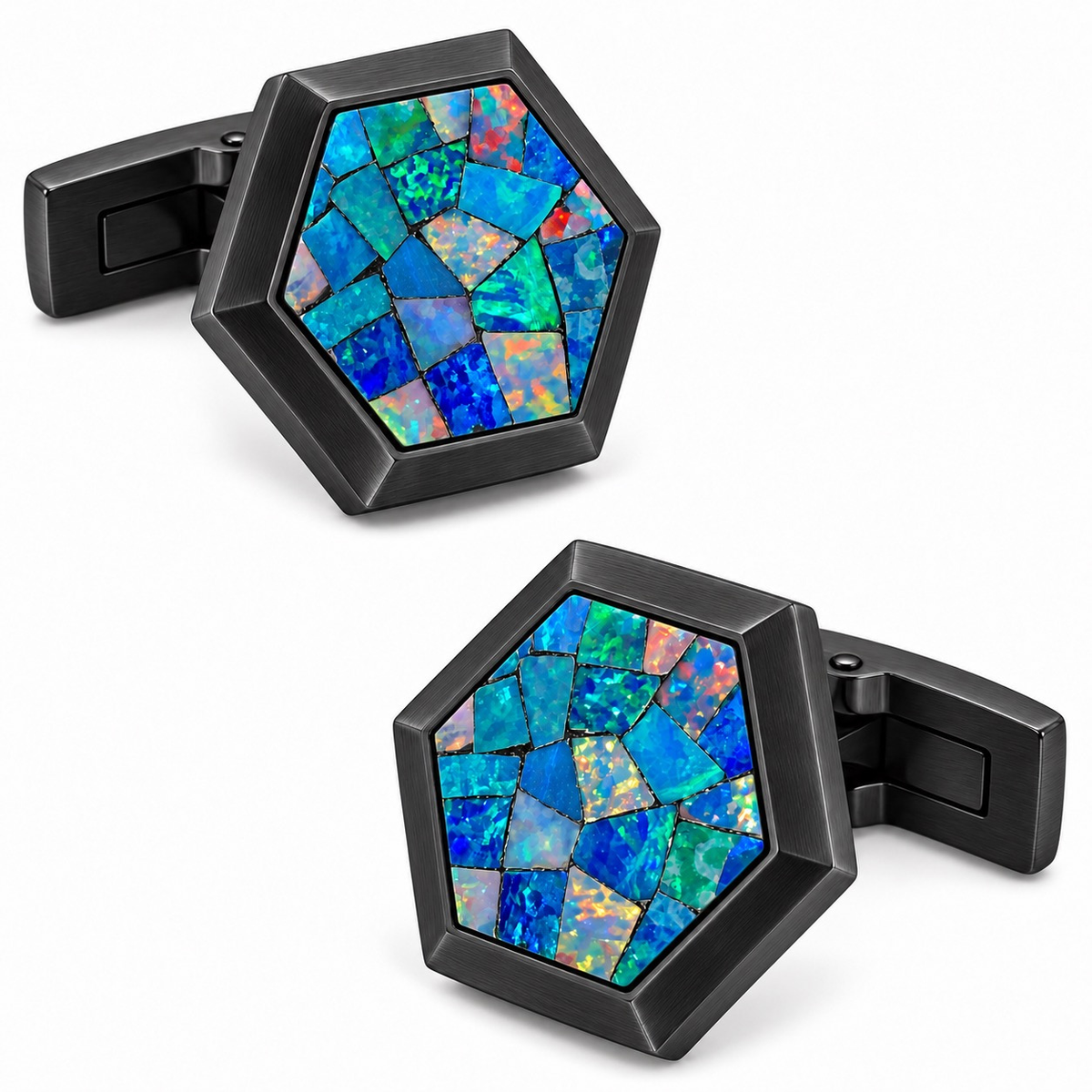 Opal Brushed Black Hex Cufflinks
