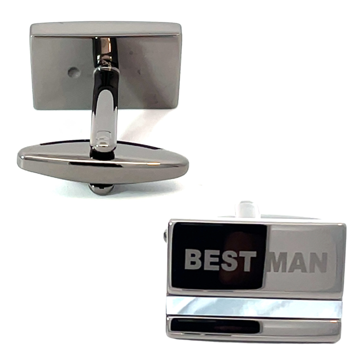 Best Man Laser Etched Mother of Pearl Gunmetal  Wedding Cufflinks