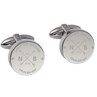 Couple Names Initials and Address Engraved Cufflinks in Silver