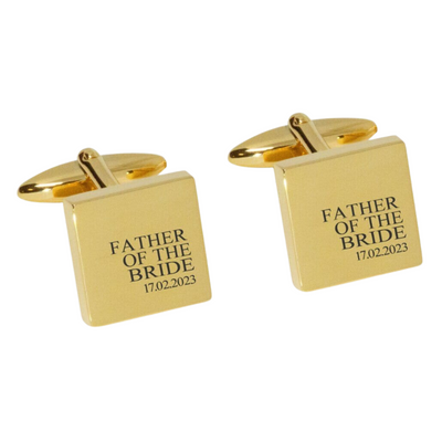 Father of the Bride & Date Engraved Wedding Cufflinks in Gold