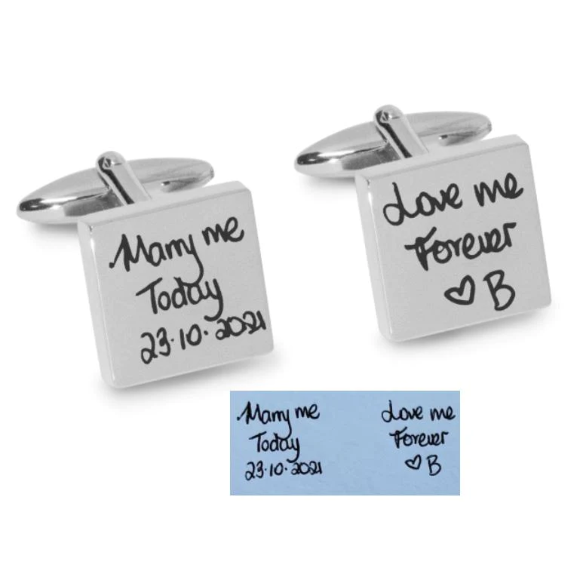Own Handwriting Custom Engraved Cufflinks in Silver