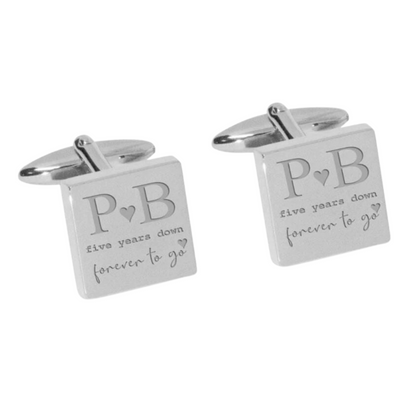 Five Years Down Forever to Go Engraved Cufflinks in Silver