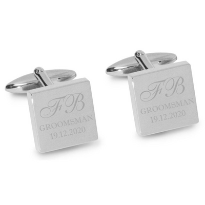 Initials with Wedding Role + Date Engraved Cufflinks in Silver