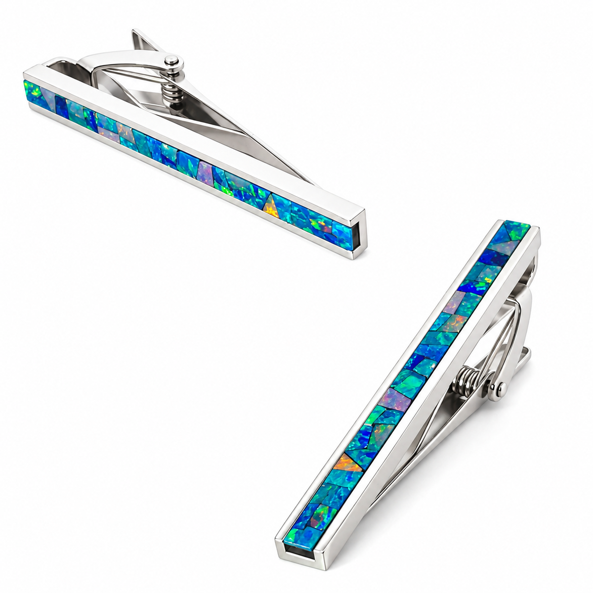 Opal Silver Tie Clip