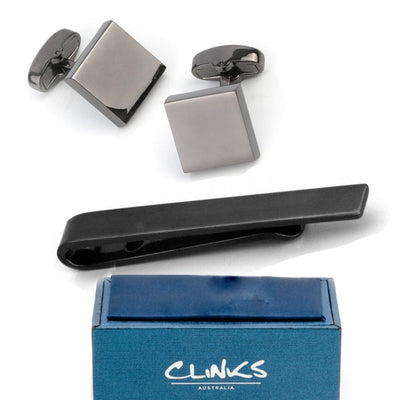 Gunmetal Classic Cufflinks & Tie Bar Set
