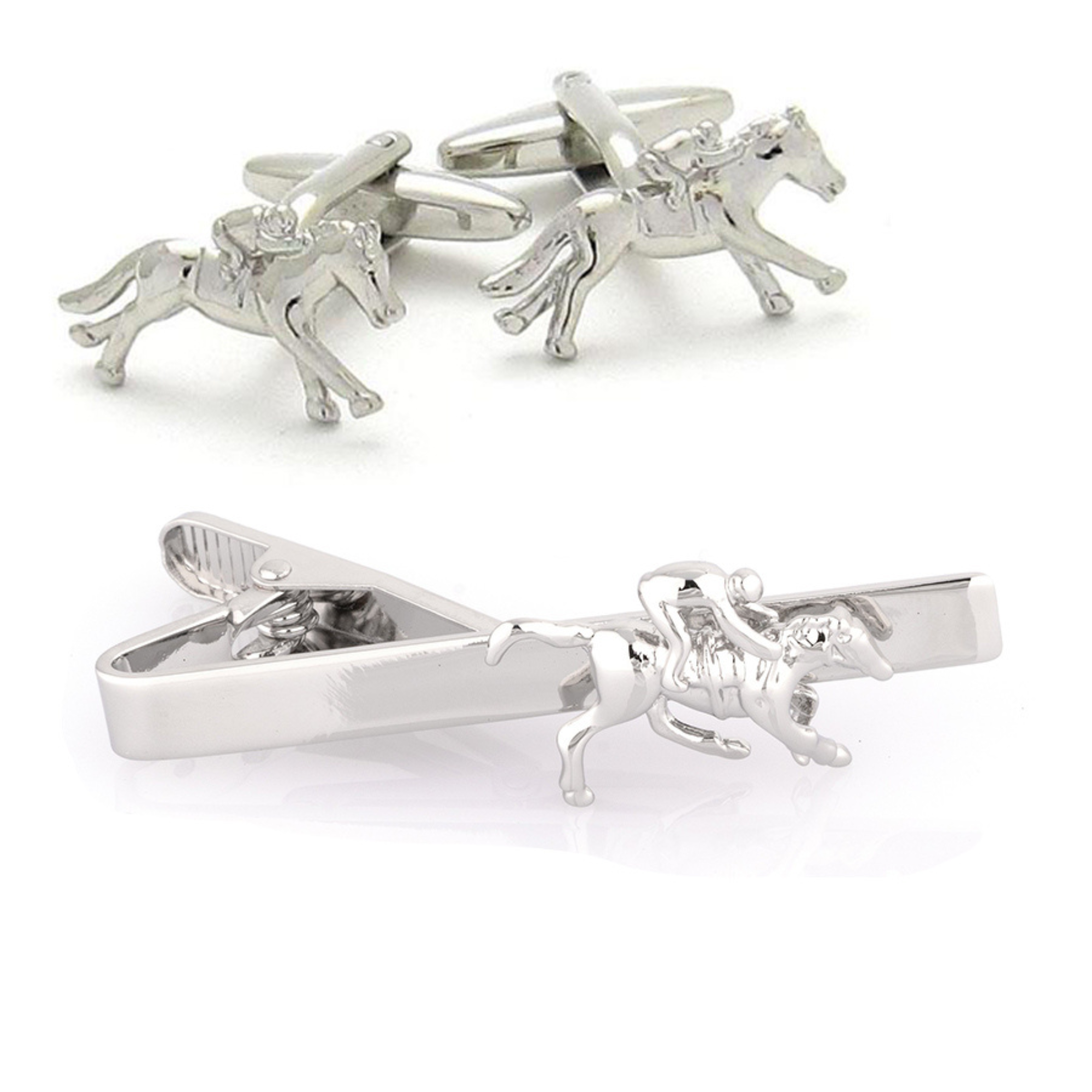 Melbourne Cup Horse Jockey Cufflinks & Tie Clip Set