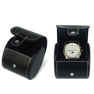 Travel Watch Roll Case for 1 in Black Genuine Leather