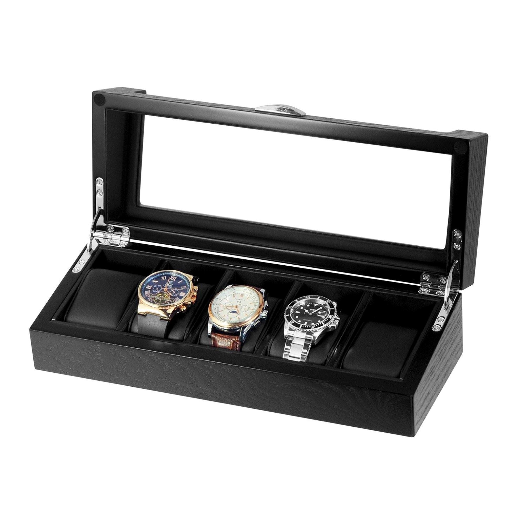 5 Slots Wooden Storage Watch Box Watch Boxes Clinks 