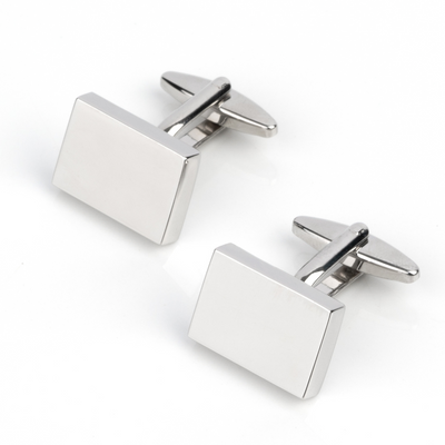 Shiny Silver Rectangle Engravable Cufflinks