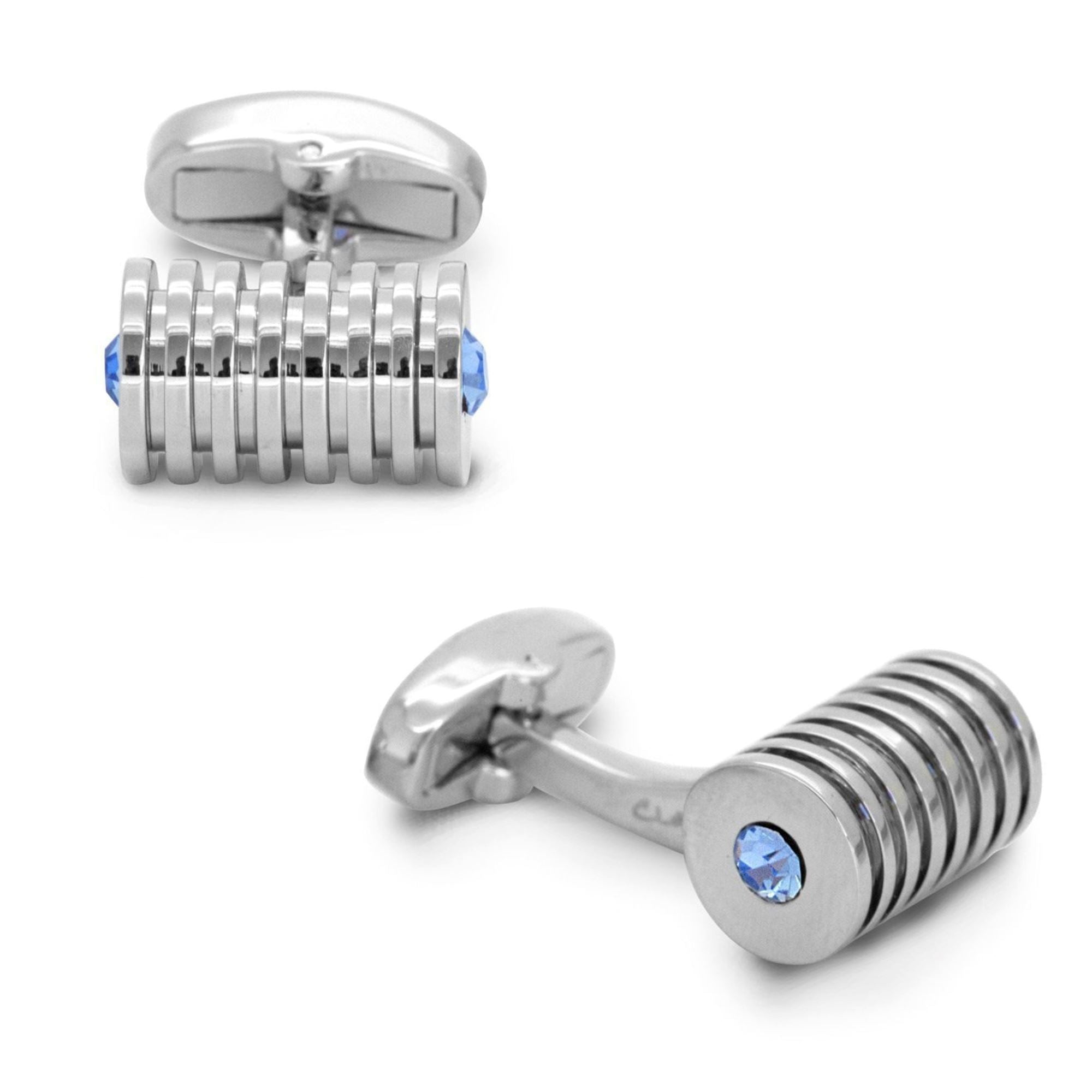 Light Blue Crystal Barrel Silver Cufflinks Classic & Modern Cufflinks Clinks Australia 