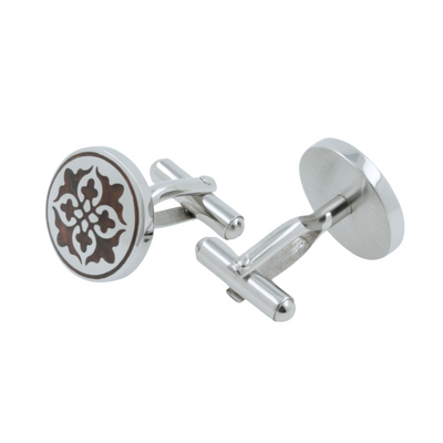 Moorish Style Stainless Steel and Wood Cufflinks