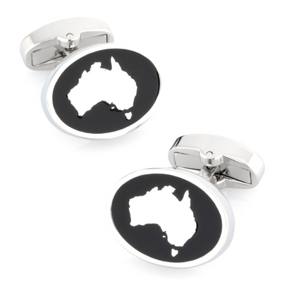 Map of Australia Silver on Black Enamel Cufflinks