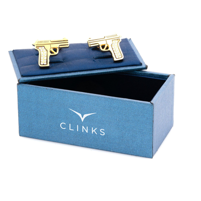 Gold Crystal 9mm Hand Gun Cufflinks