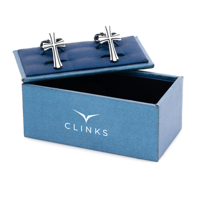 Fleurie Cross Silver & Black Enamel Cufflinks