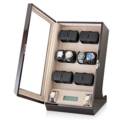 Kosciuszko Watch Winder Box for 12 + 2 Watches in Ebony + Gray